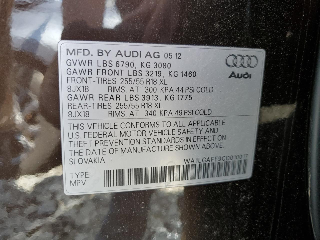 2012 Audi Q7 Premium Plus vin: WA1LGAFE9CD010017