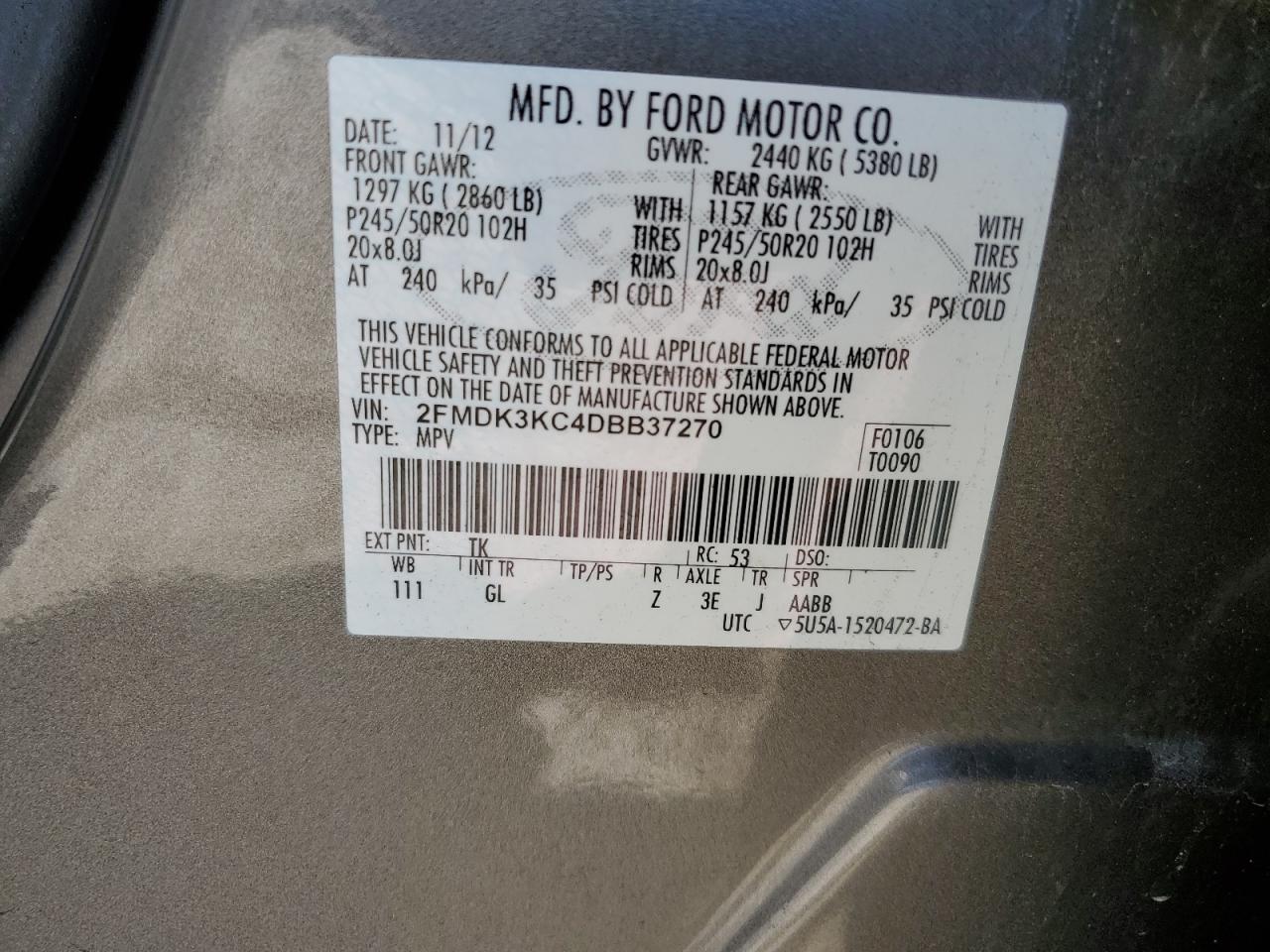 2FMDK3KC4DBB37270 2013 Ford Edge Limited