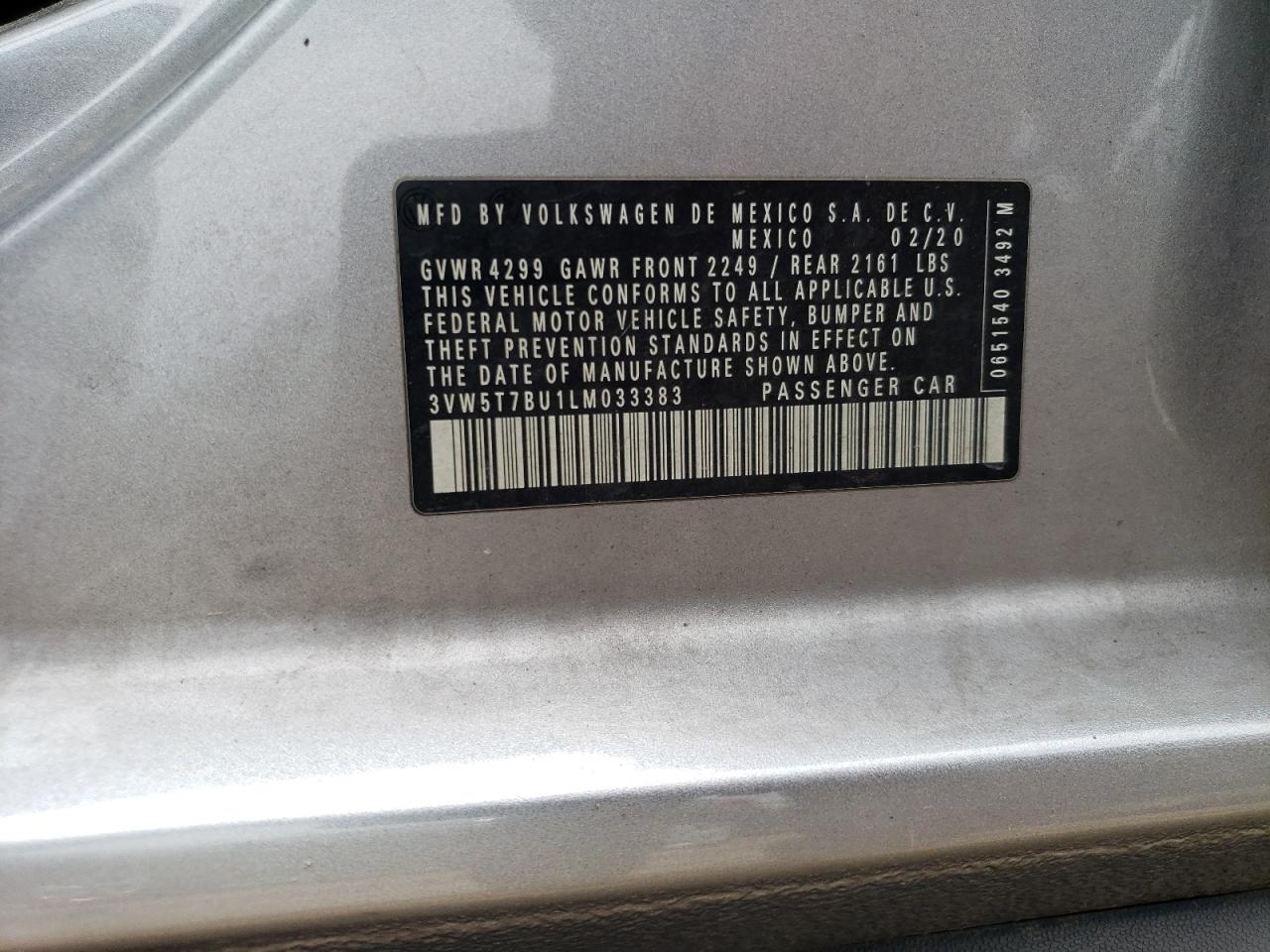 3VW5T7BU1LM033383 2020 Volkswagen Jetta Gli