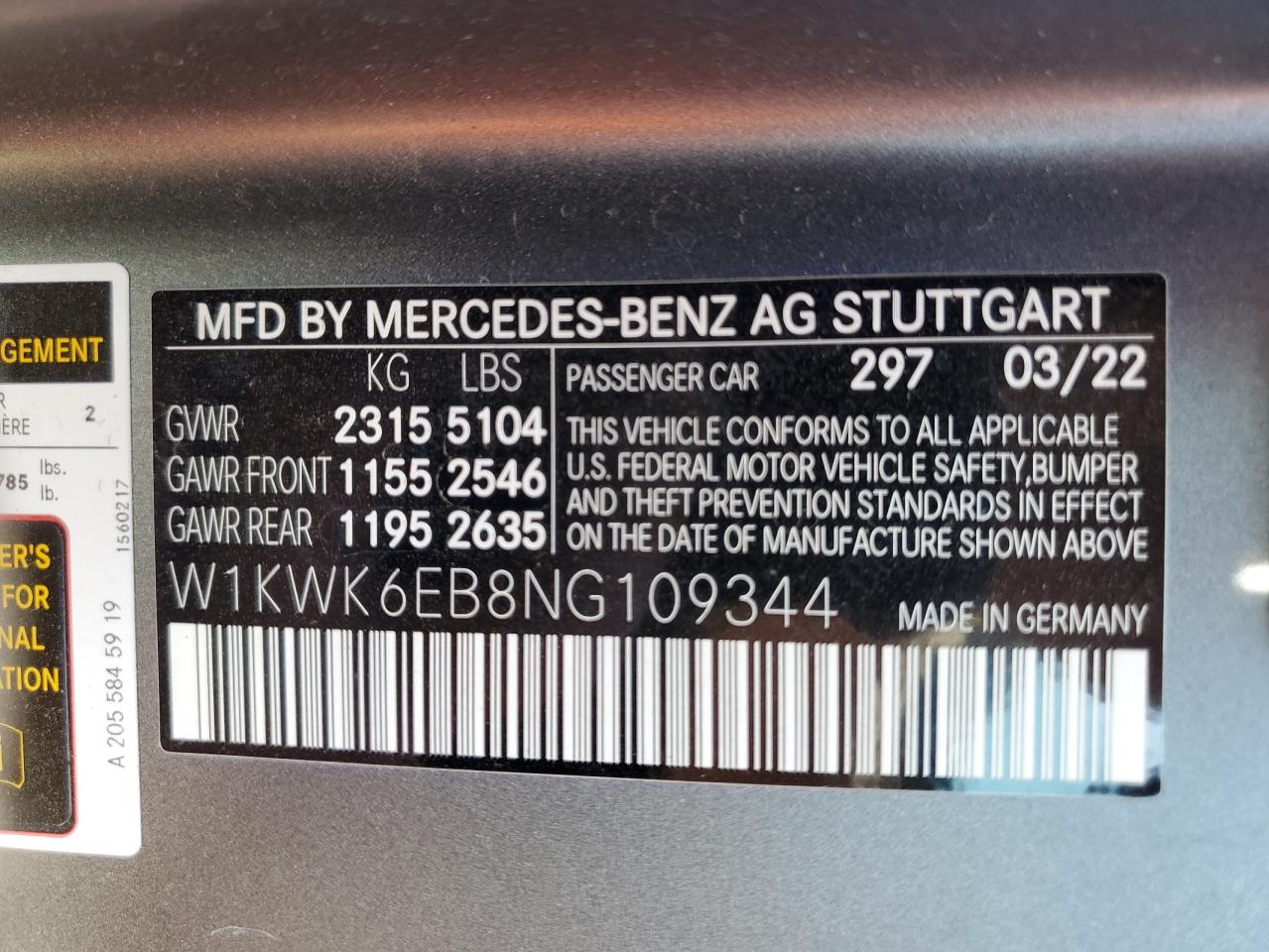 W1KWK6EB8NG109344 2022 Mercedes-Benz C 43 Amg