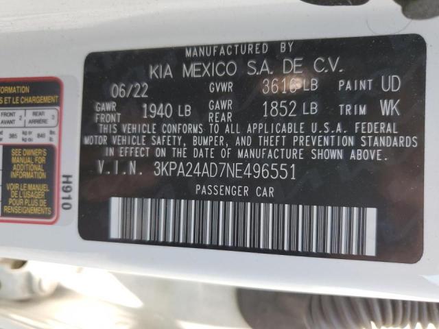 2022 Kia Rio Lx VIN: 3KPA24AD7NE496551 Lot: 55945984