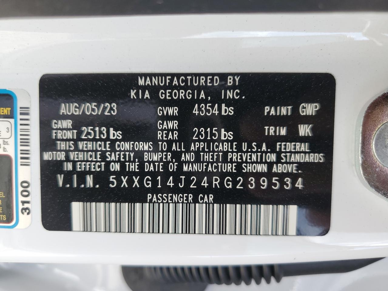 5XXG14J24RG239534 2024 Kia K5 Lxs