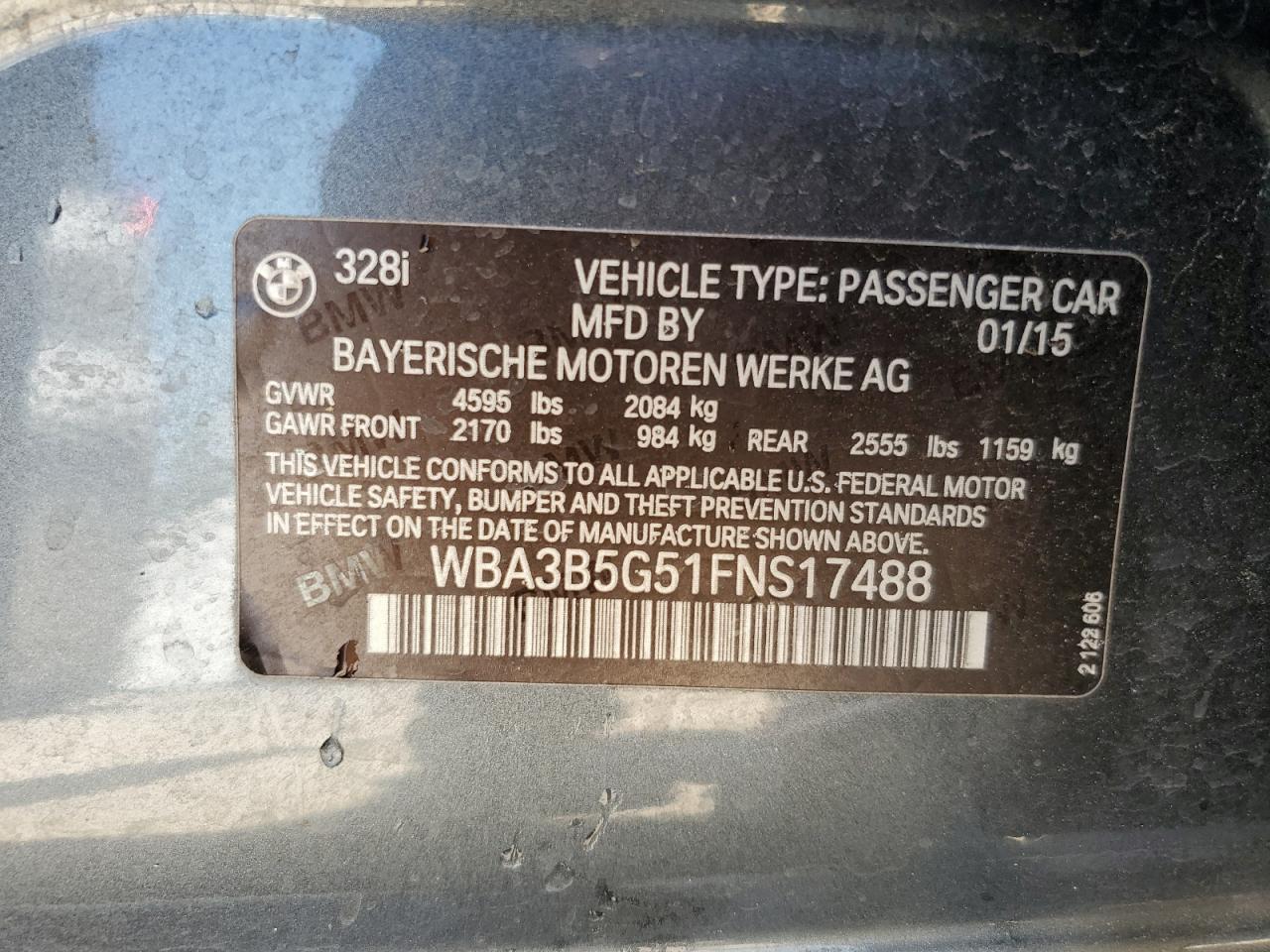 WBA3B5G51FNS17488 2015 BMW 328 Xi Sulev