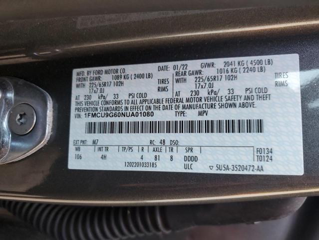 2022 Ford Escape Se VIN: 1FMCU9G60NUA01080 Lot: 55366474