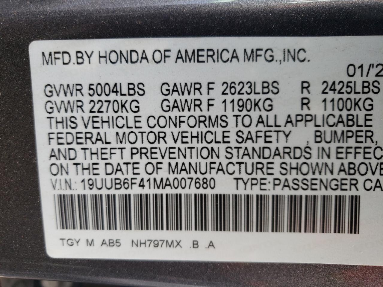 19UUB6F41MA007680 2021 Acura Tlx Technology