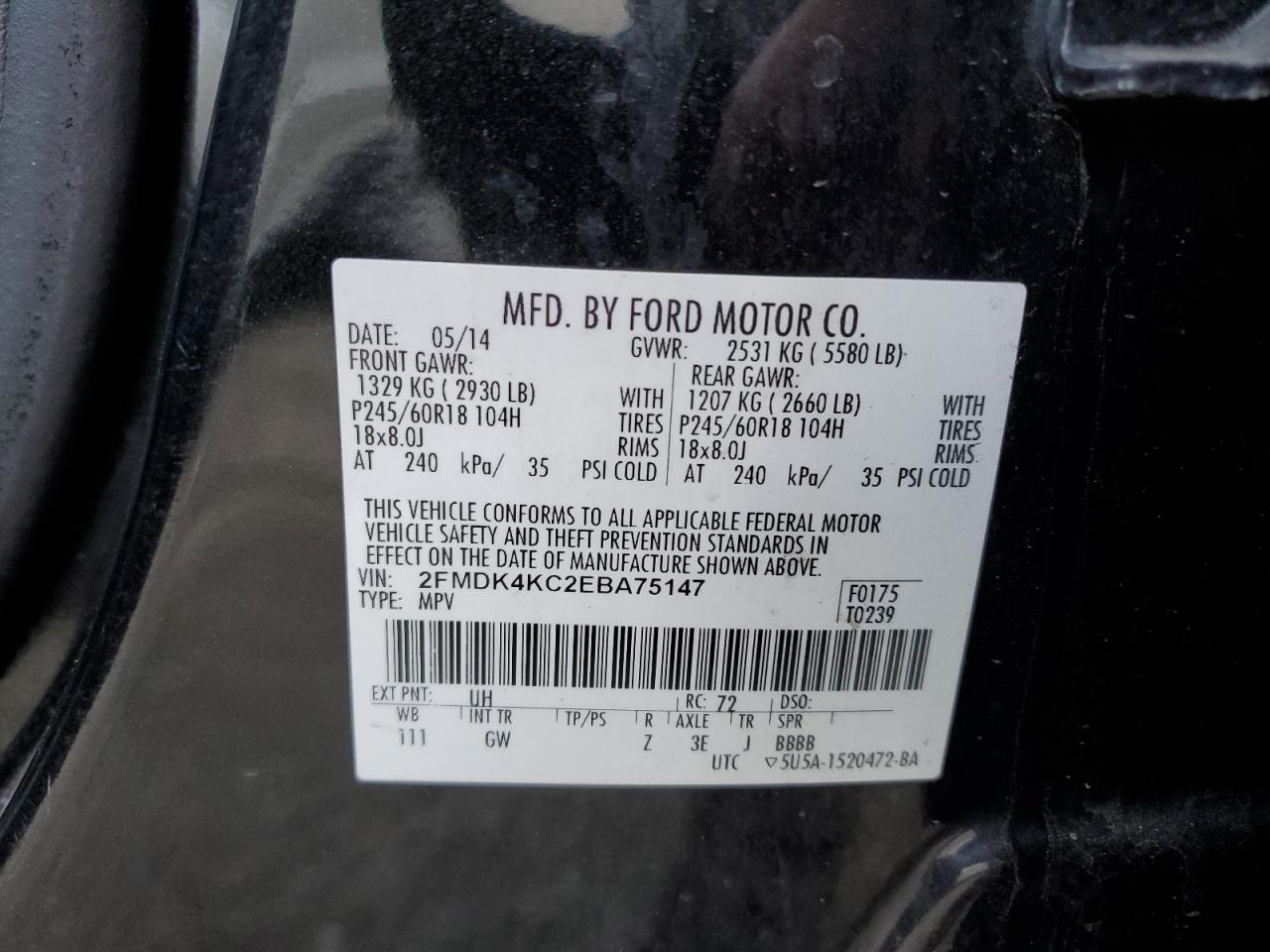 2FMDK4KC2EBA75147 2014 Ford Edge Limited