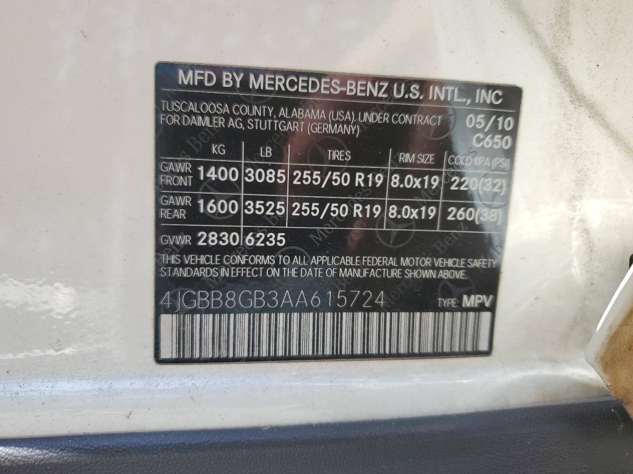 4JGBB8GB3AA615724 2010 Mercedes-Benz Ml 350 4Matic