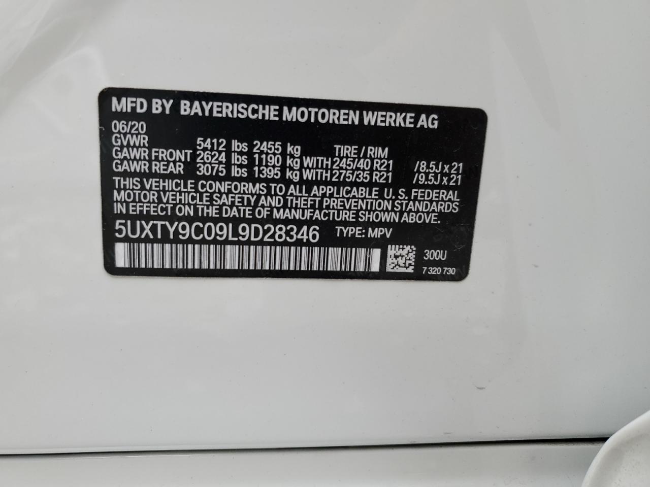 5UXTY9C09L9D28346 2020 BMW X3 xDrivem40I