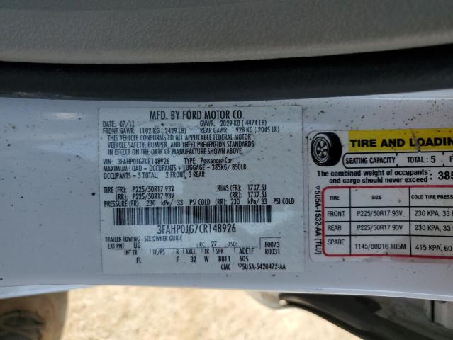 2012 Ford Fusion Sel VIN: 3FAHP0JG7CR148926 Lot: 55094914