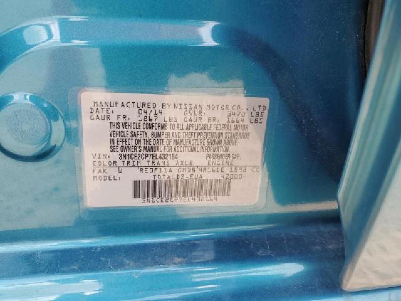 3N1CE2CP7EL432164 2014 Nissan Versa Note S