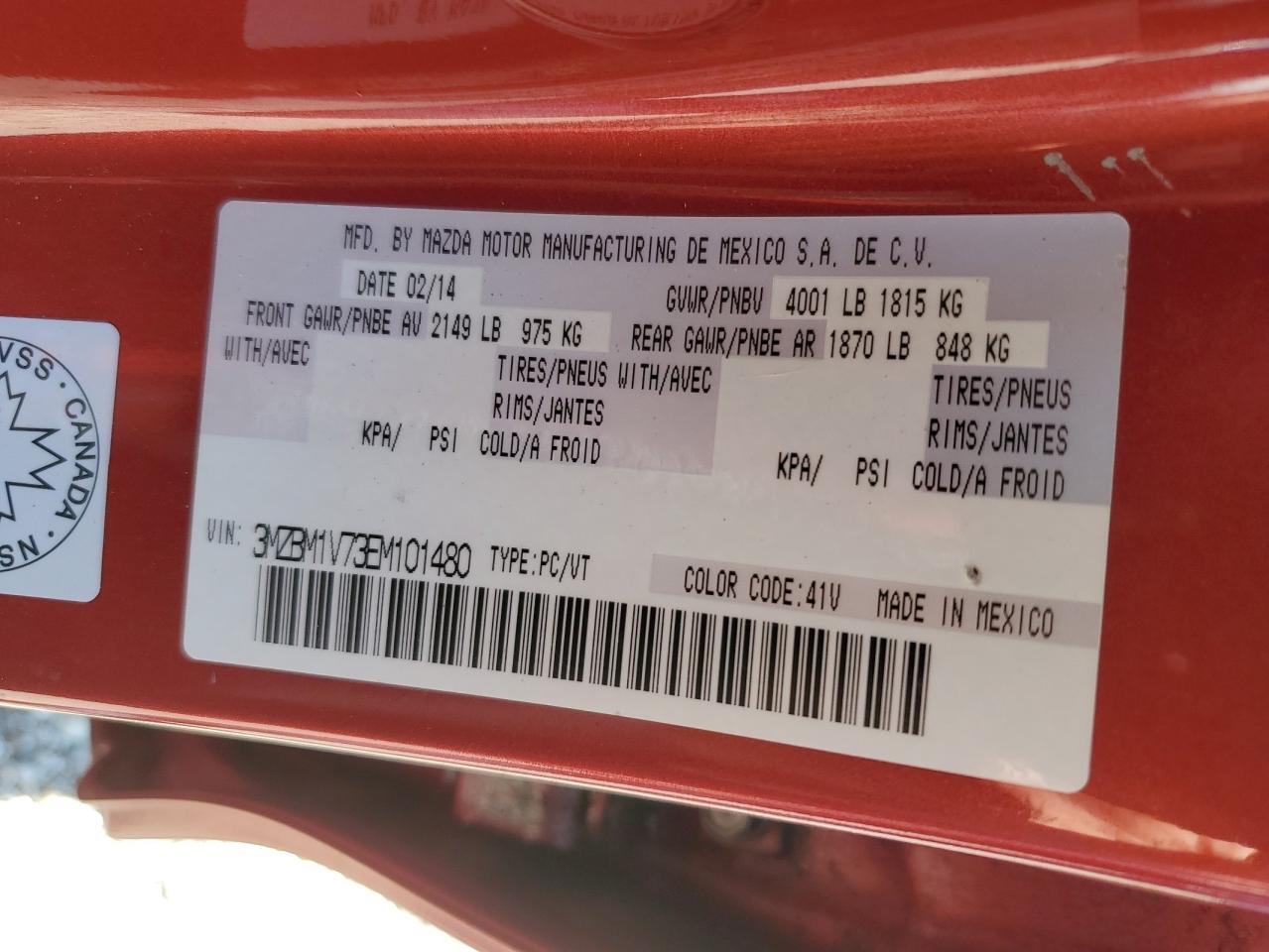 3MZBM1V73EM101480 2014 Mazda 3 Touring