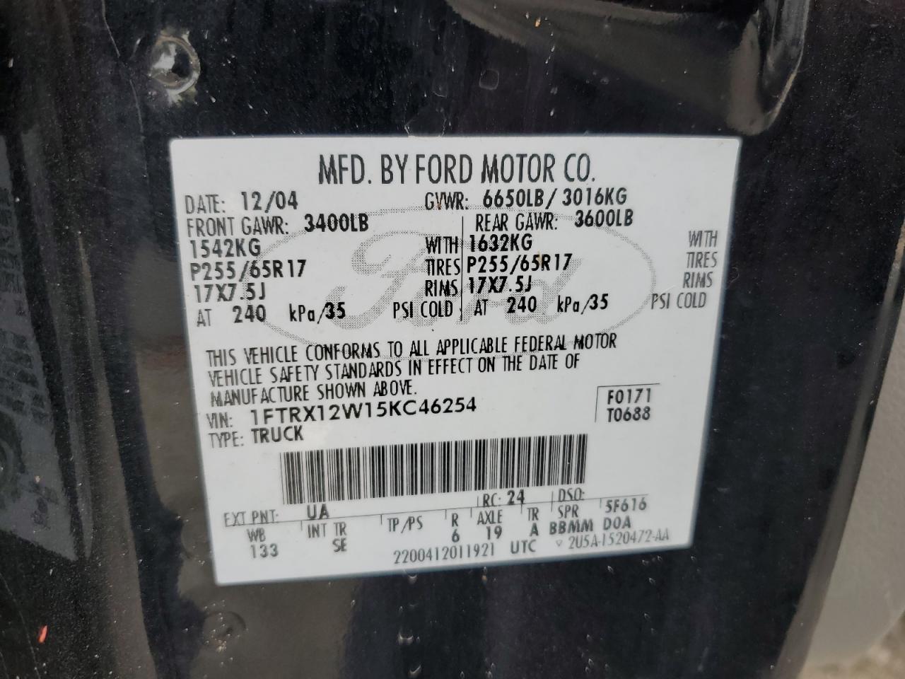 1FTRX12W15KC46254 2005 Ford F150