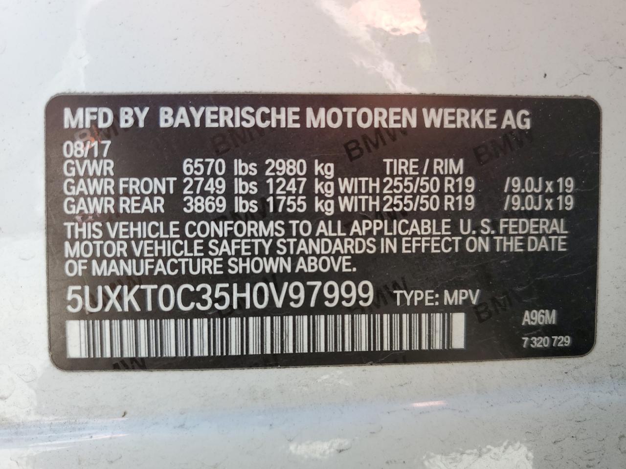 5UXKT0C35H0V97999 2017 BMW X5 Xdr40E