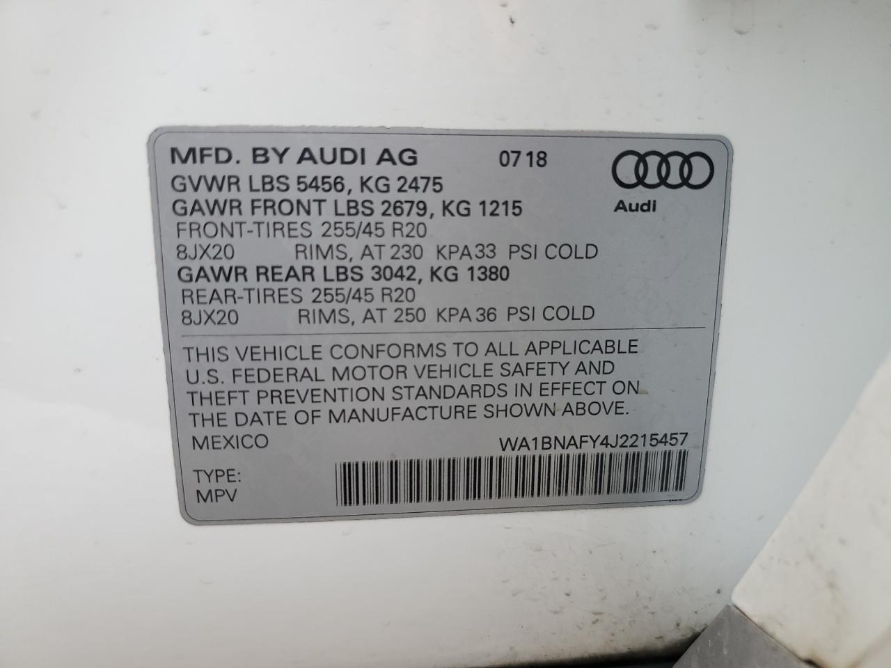 WA1BNAFY4J2215457 2018 Audi Q5 Premium Plus