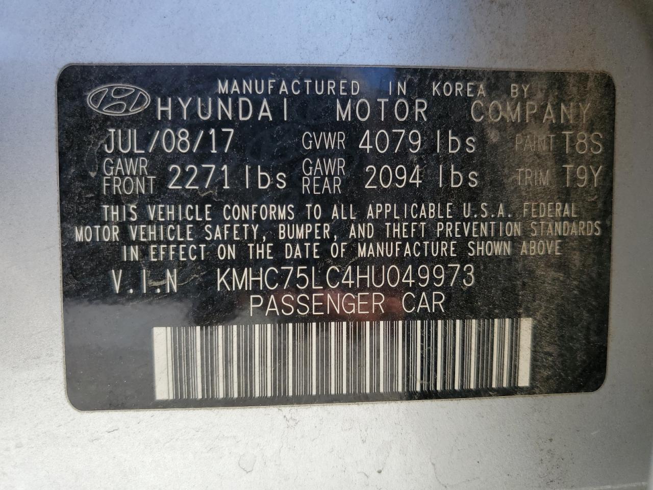 KMHC75LC4HU049973 2017 Hyundai Ioniq Sel