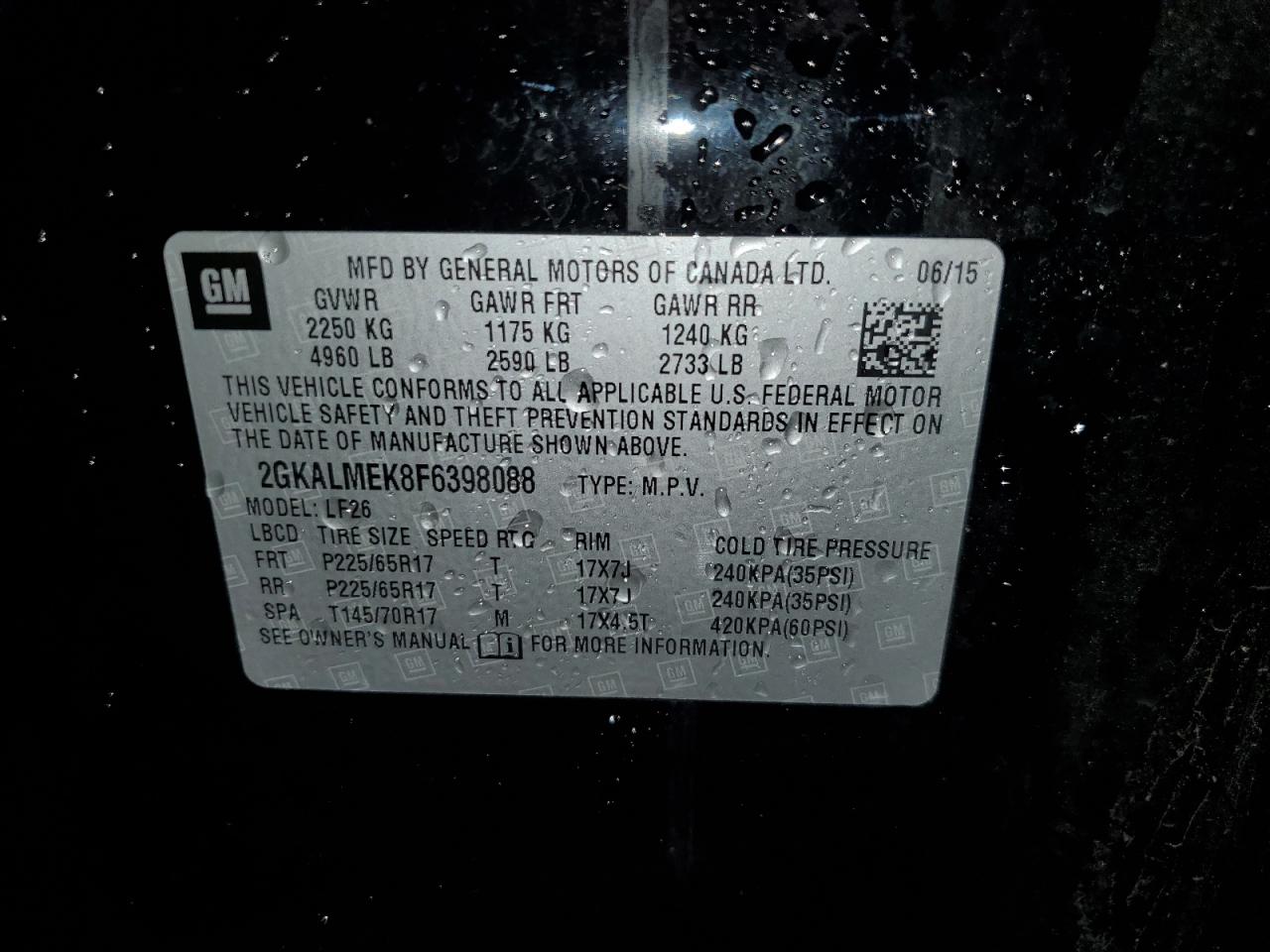 2GKALMEK8F6398088 2015 GMC Terrain Sle