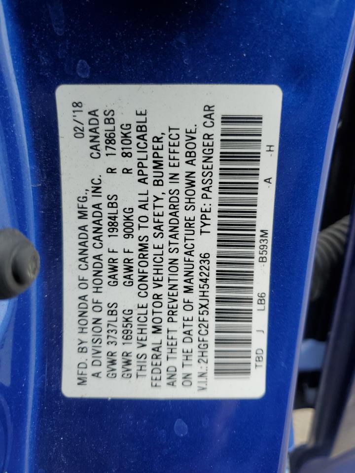 2HGFC2F5XJH542236 2018 Honda Civic Lx