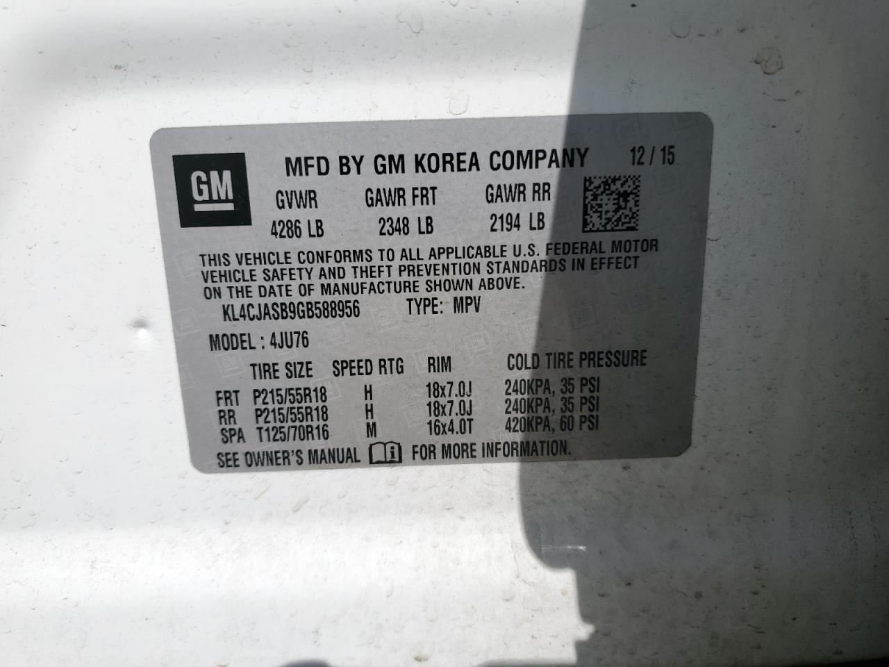 KL4CJASB9GB588956 2016 Buick Encore