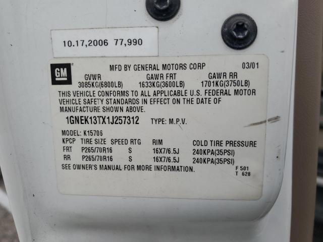 2001 Chevrolet Tahoe K1500 VIN: 1GNEK13TX1J257312 Lot: 55196464