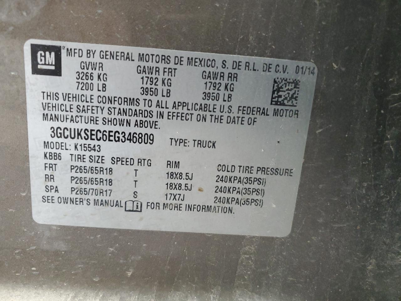 3GCUKSEC6EG346809 2014 Chevrolet Silverado K1500 Ltz