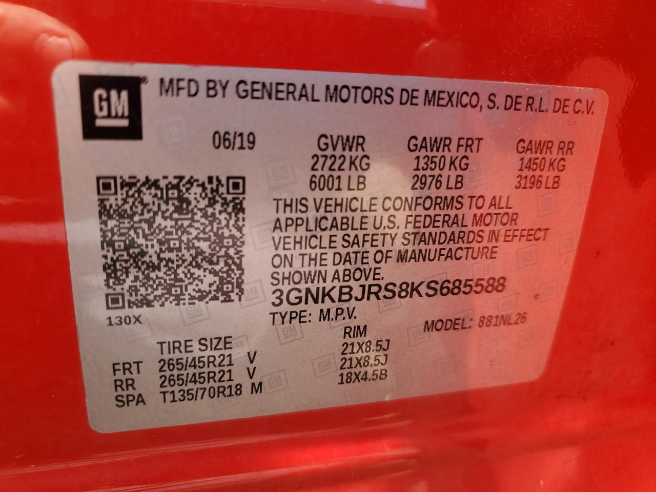 3GNKBJRS8KS685588 2019 Chevrolet Blazer Rs