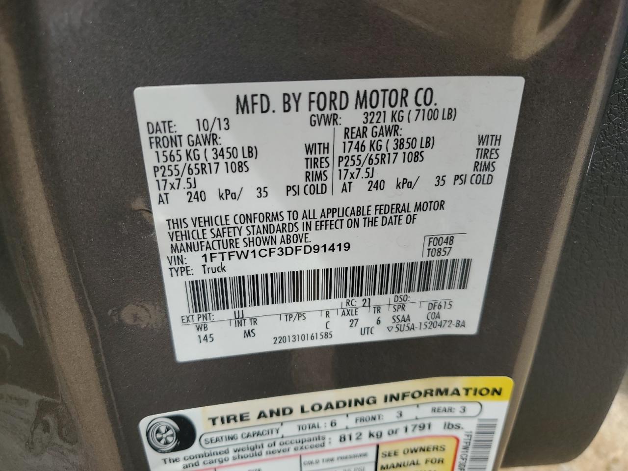 1FTFW1CF3DFD91419 2013 Ford F150 Supercrew