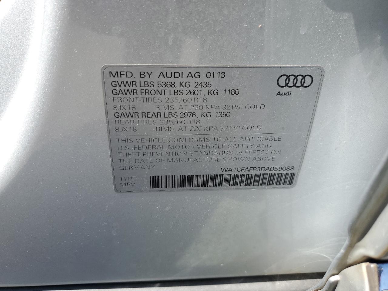 WA1CFAFP3DA059088 2013 Audi Q5 Premium