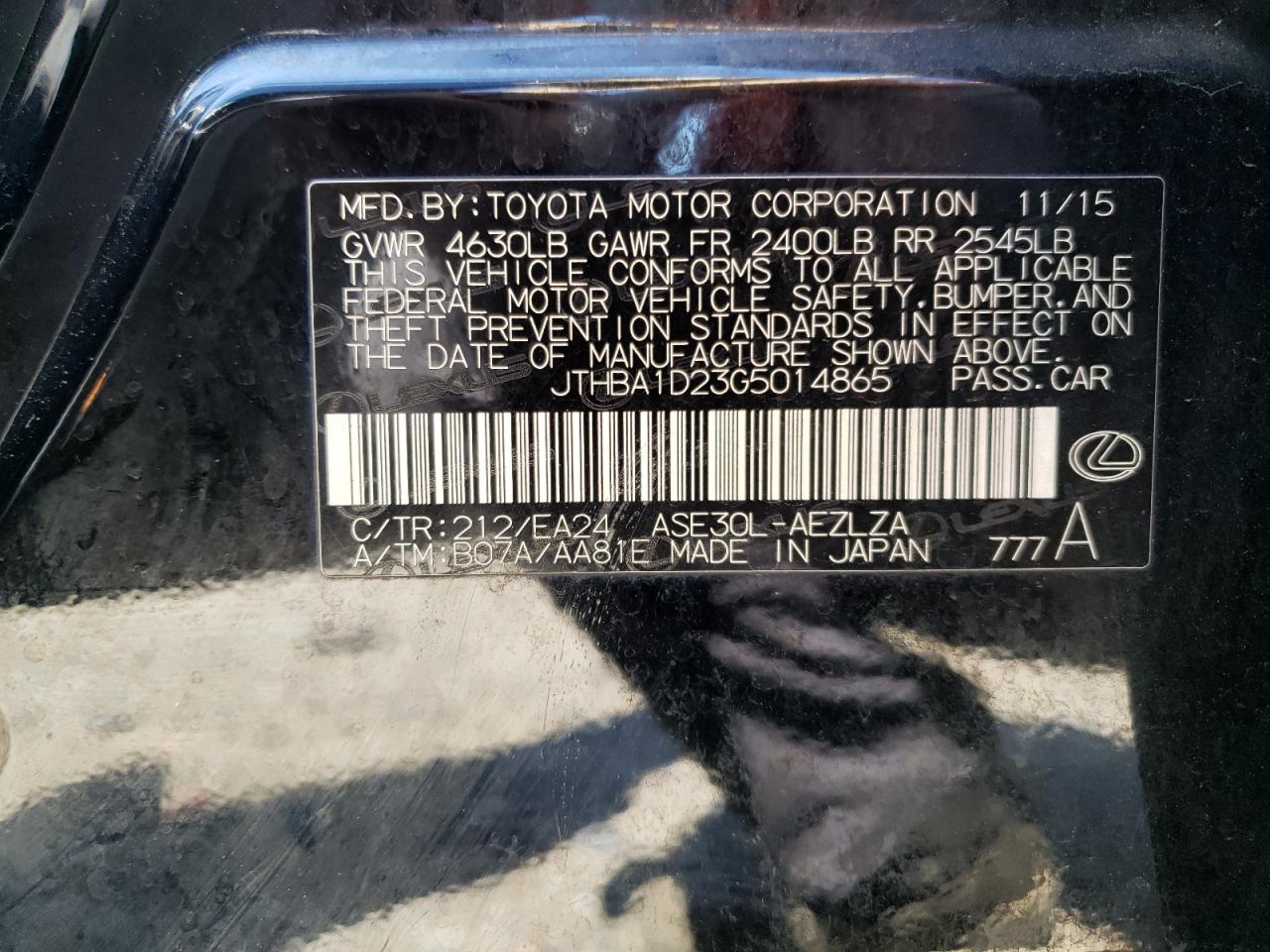 JTHBA1D23G5014865 2016 Lexus Is 200T