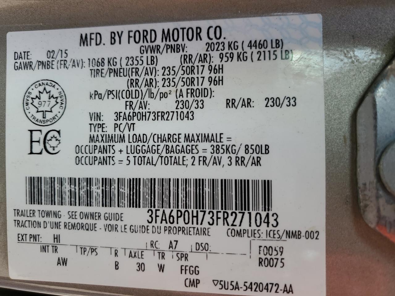 3FA6P0H73FR271043 2015 Ford Fusion Se