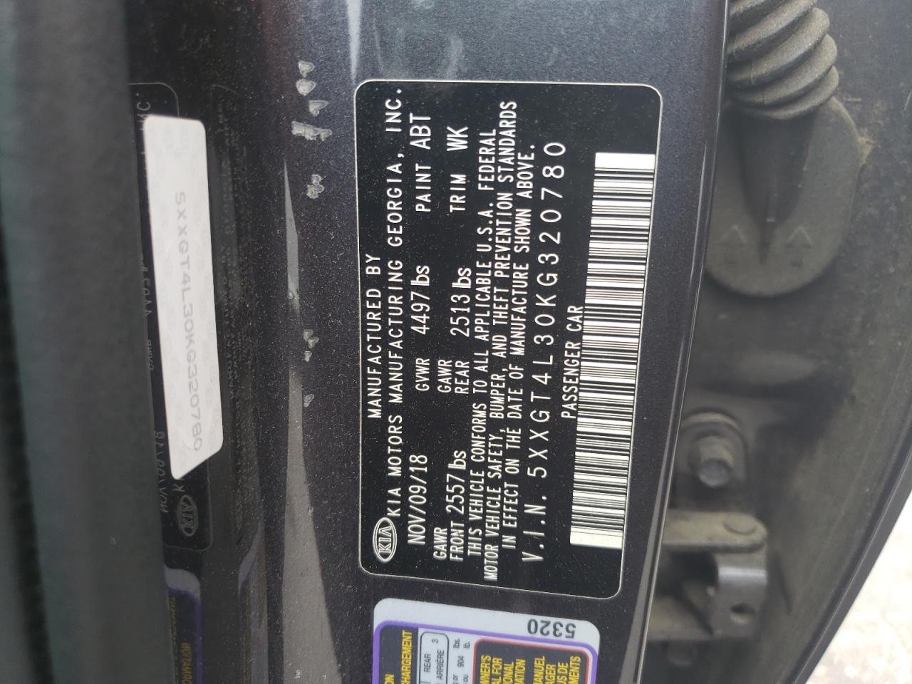 5XXGT4L30KG320780 2019 Kia Optima Lx