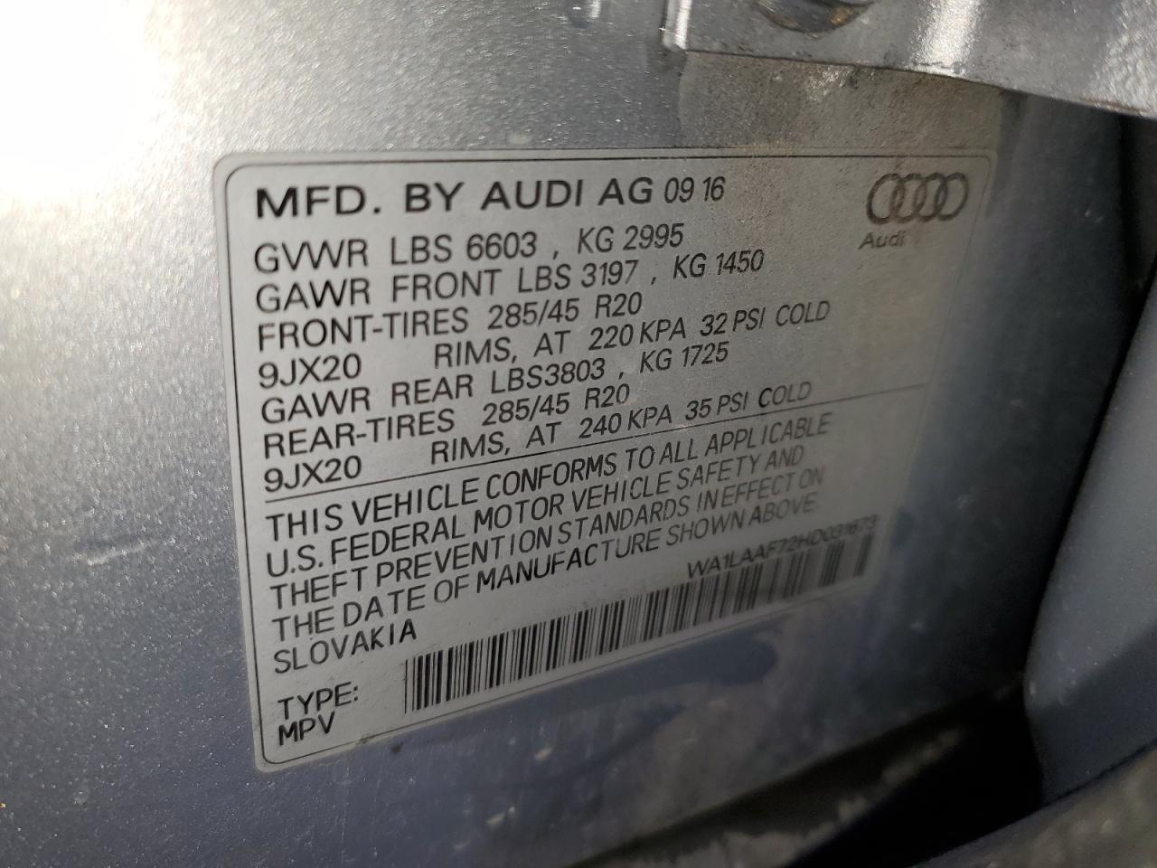 WA1LAAF72HD031673 2017 Audi Q7 Premium Plus