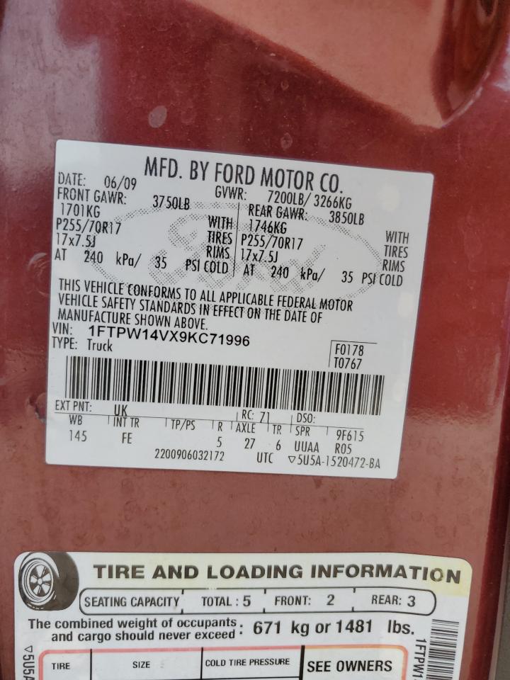 1FTPW14VX9KC71996 2009 Ford F150 Supercrew