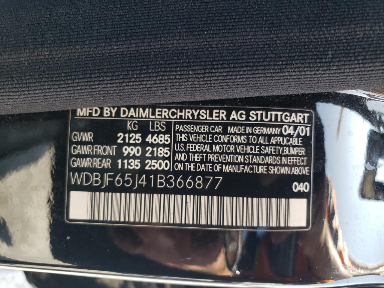 WDBJF65J41B366877 2001 Mercedes-Benz E 320