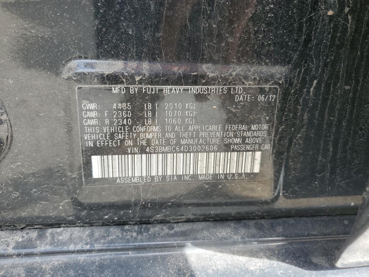 4S3BMBC64D3002606 2013 Subaru Legacy 2.5I Premium