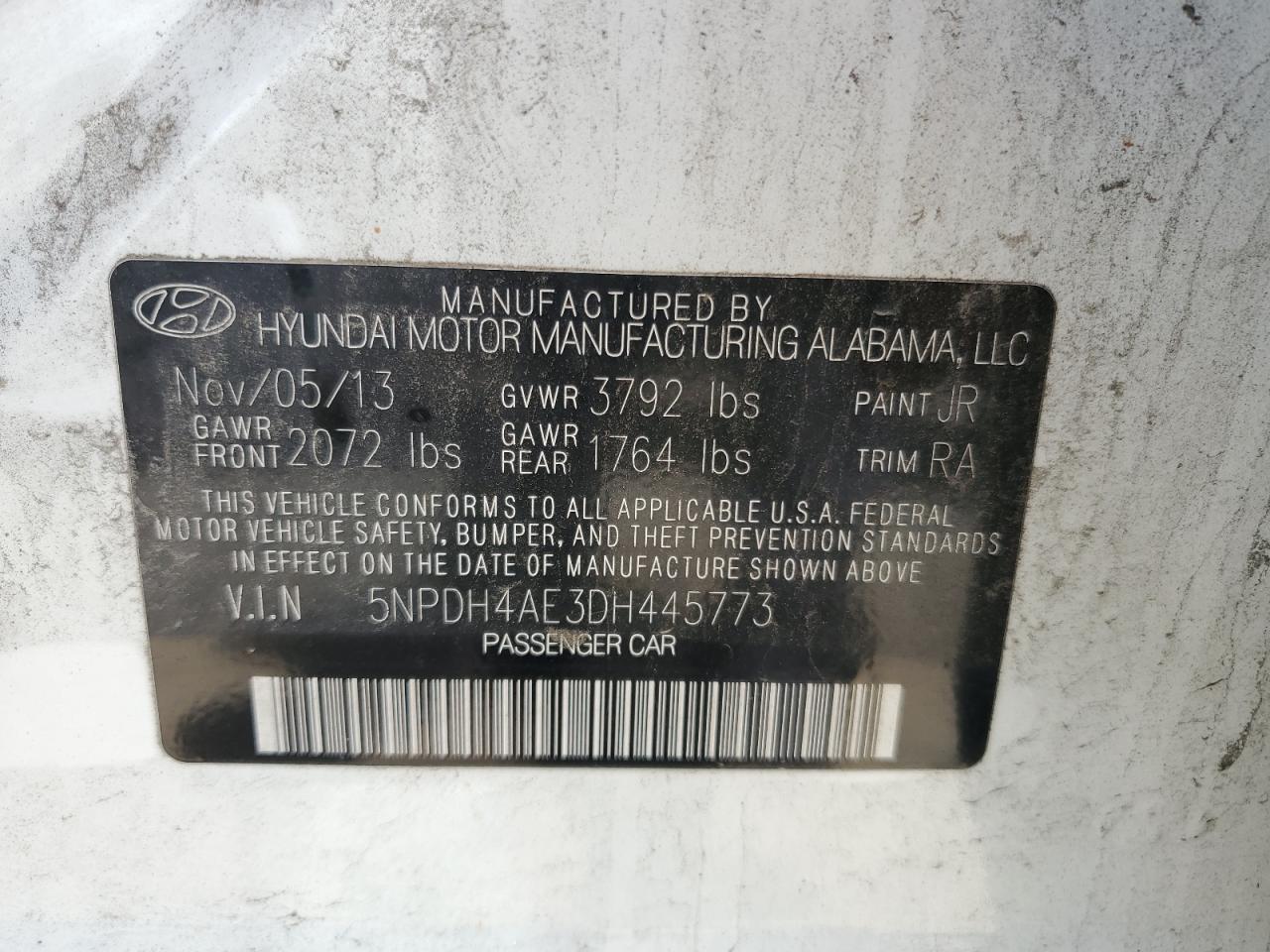 5NPDH4AE3DH445773 2013 Hyundai Elantra Gls