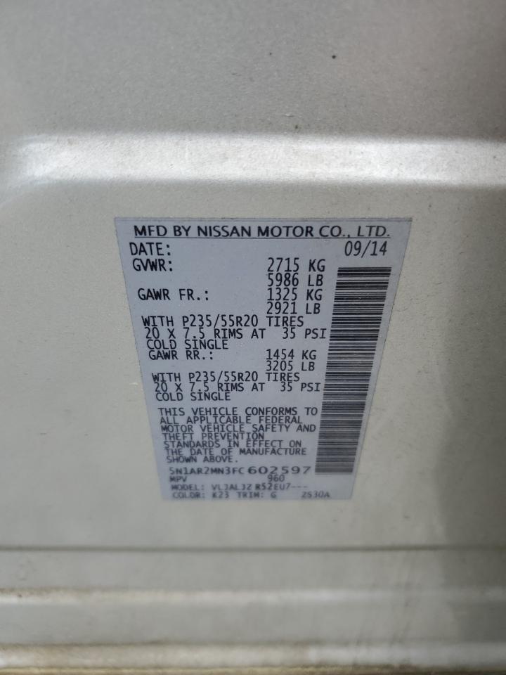 5N1AR2MN3FC602597 2015 Nissan Pathfinder S