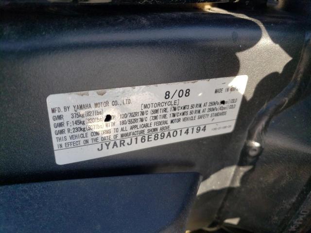 2009 YAMAHA YZFR6 JYARJ16E89A014194