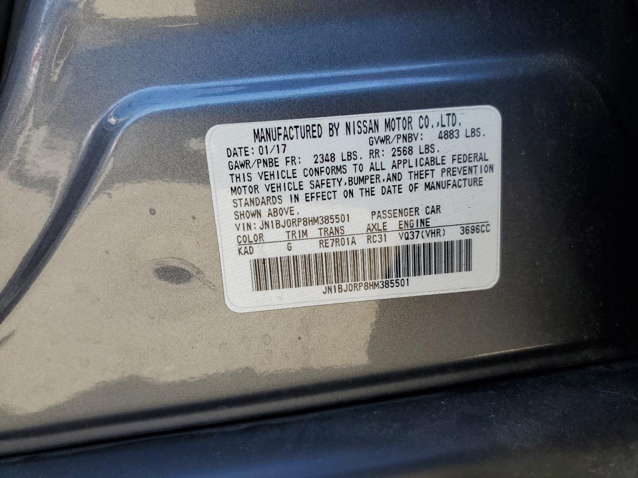 JN1BJ0RP8HM385501 2017 Infiniti Qx50