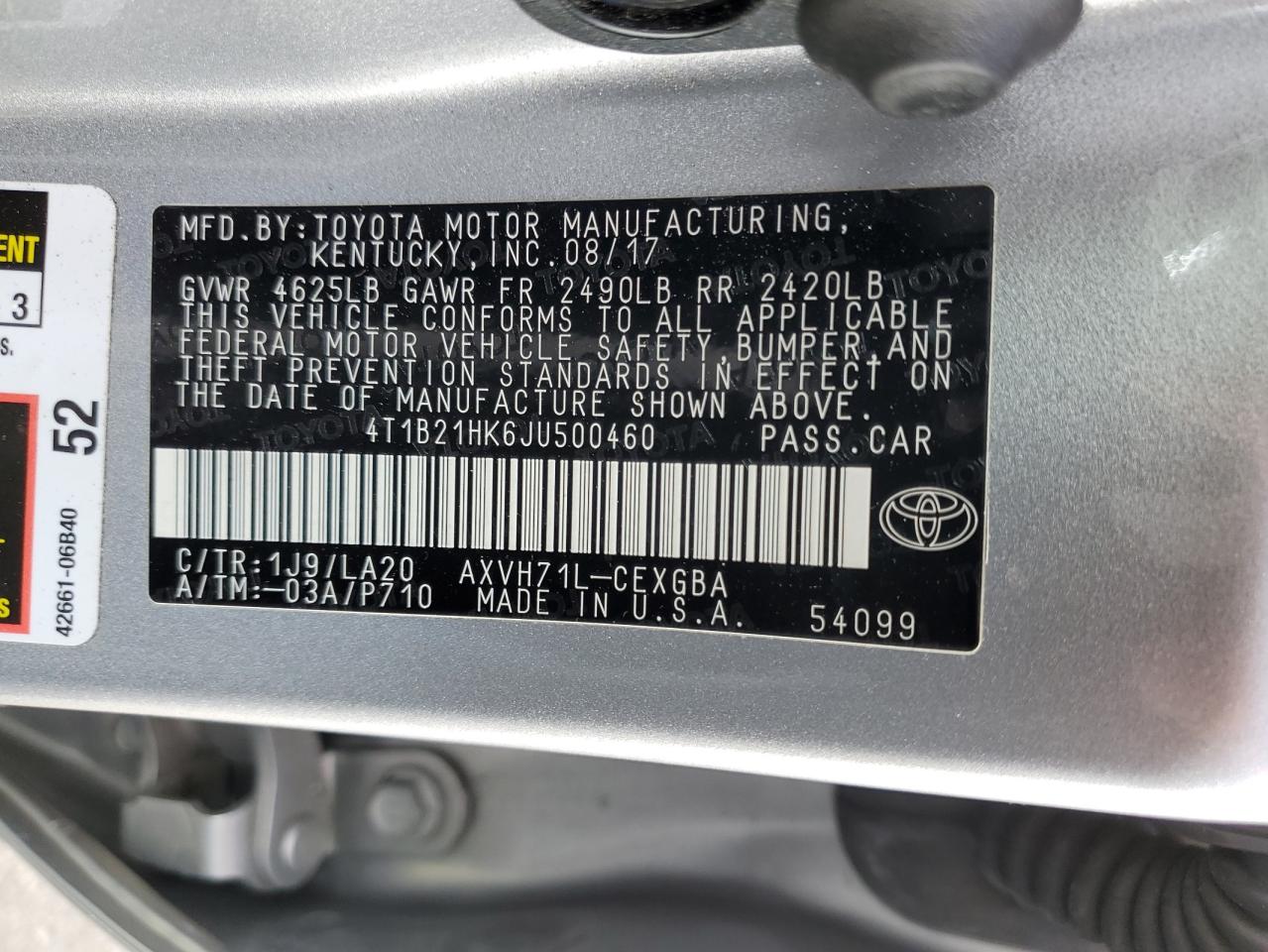 4T1B21HK6JU500460 2018 Toyota Camry Hybrid