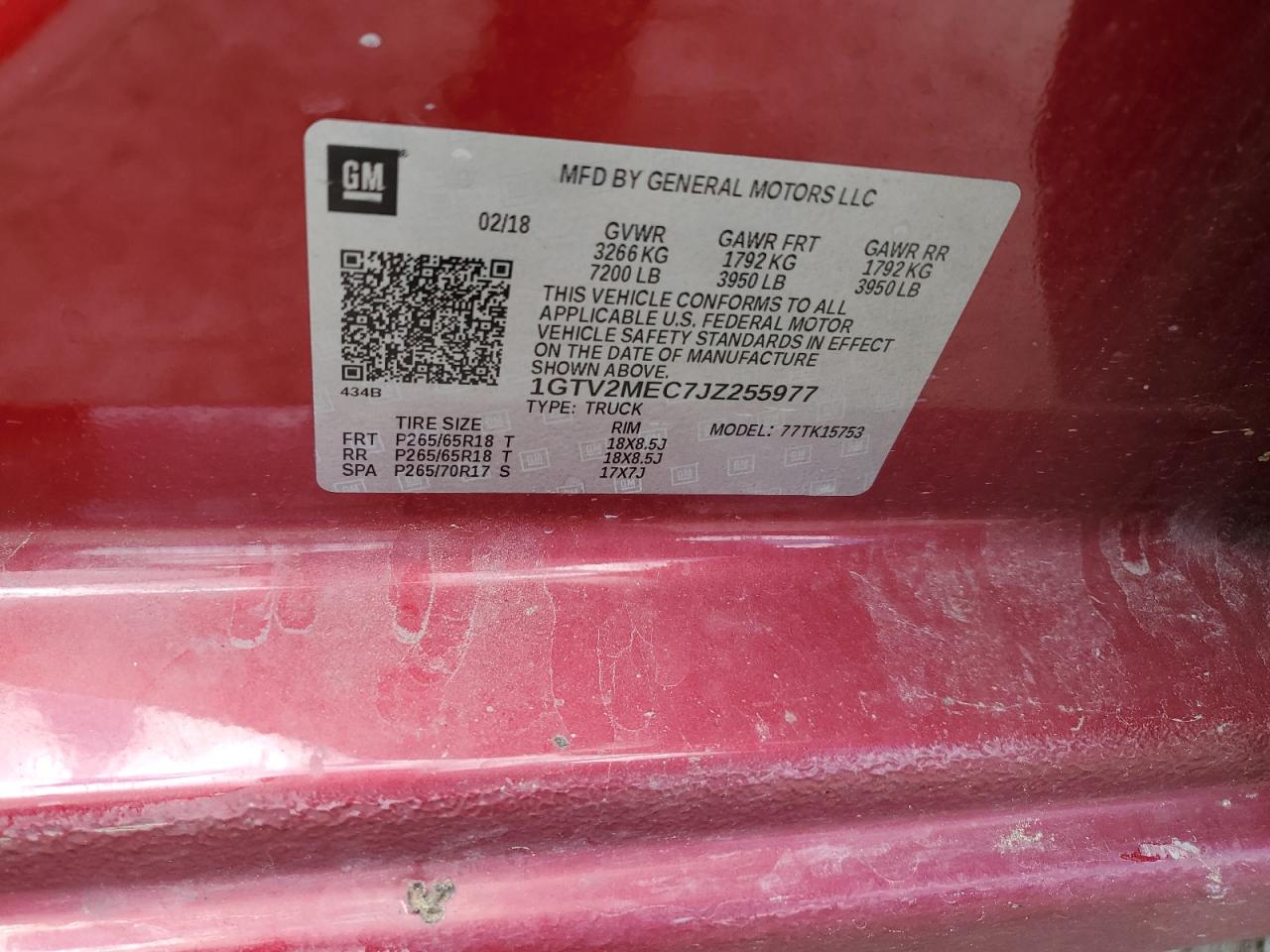 1GTV2MEC7JZ255977 2018 GMC Sierra K1500 Sle