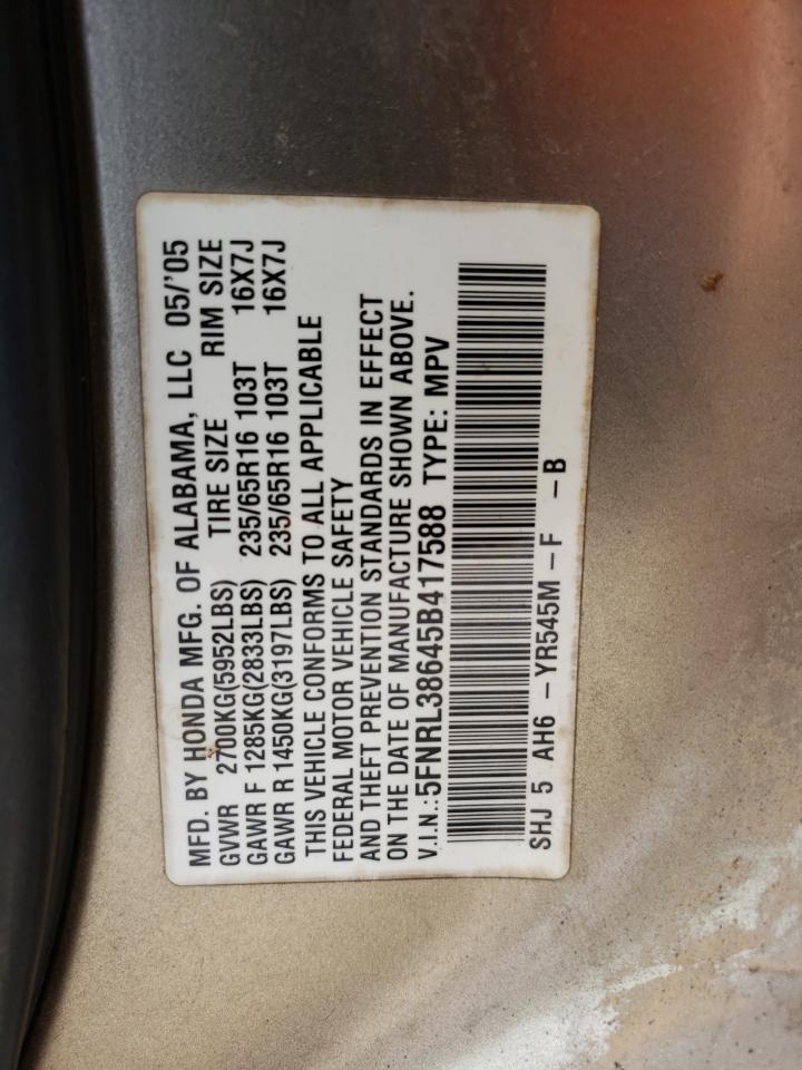 5FNRL38645B417588 2005 Honda Odyssey Exl