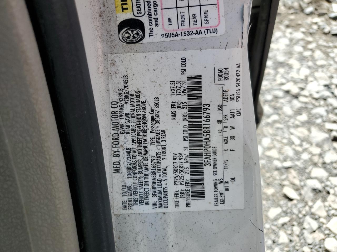 3FAHP0HA5BR166793 2011 Ford Fusion Se