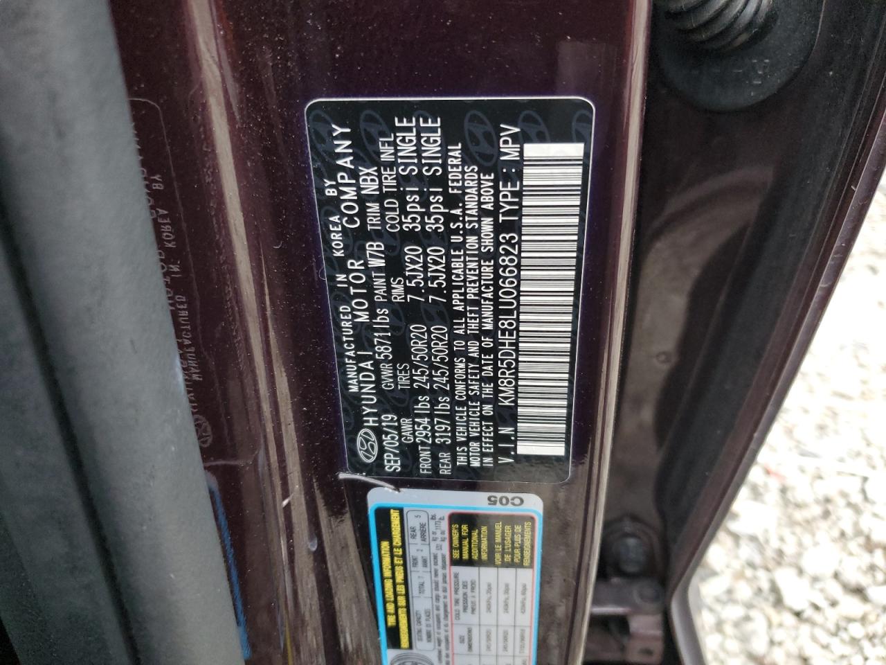 KM8R5DHE8LU066823 2020 Hyundai Palisade Limited