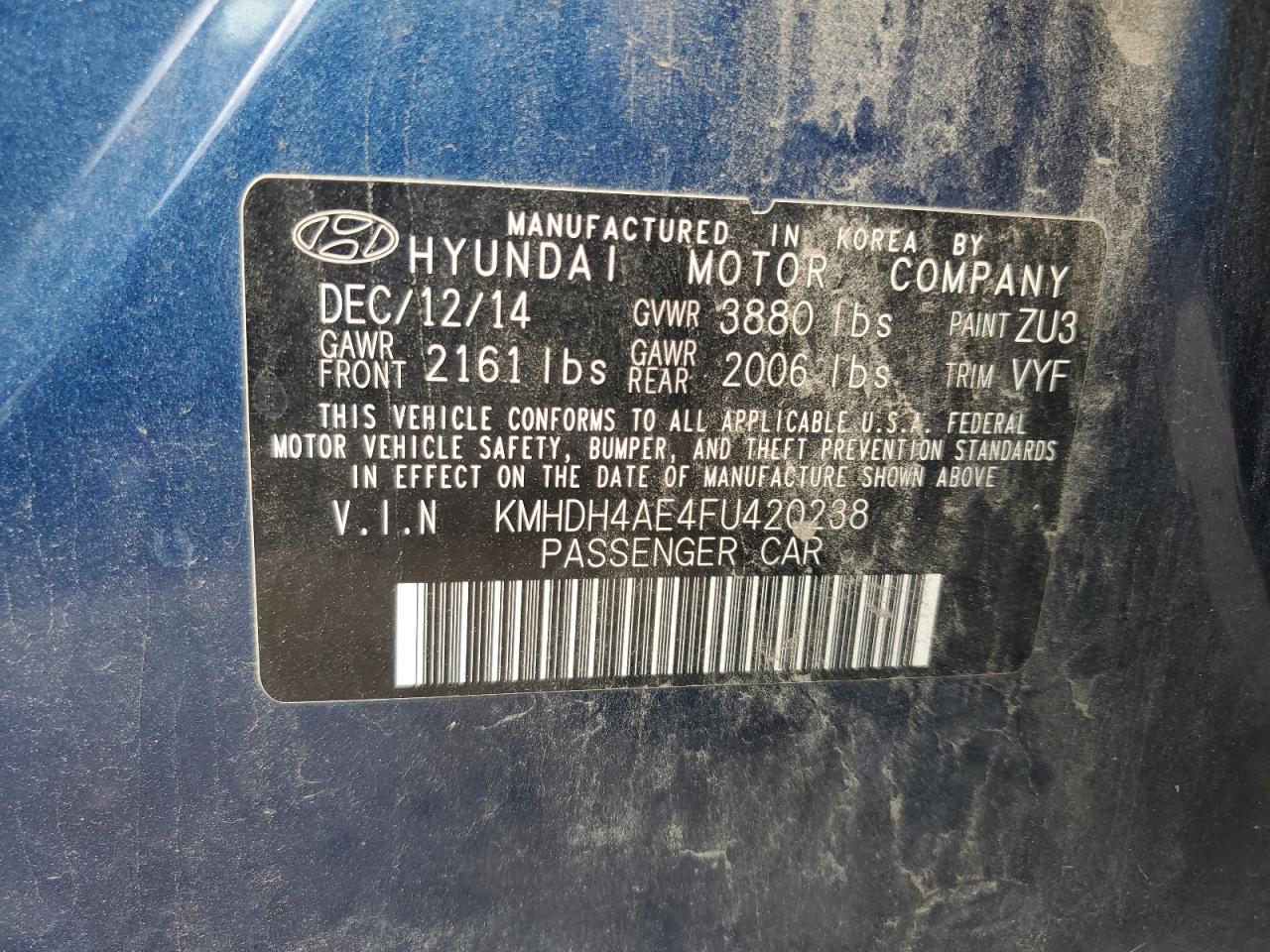 KMHDH4AE4FU420238 2015 Hyundai Elantra Se