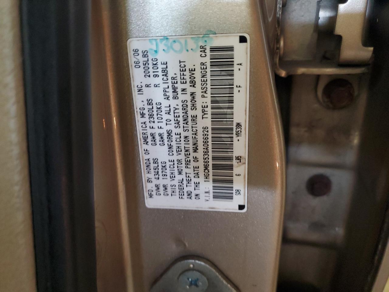 1HGCM66536A066926 2006 Honda Accord Ex