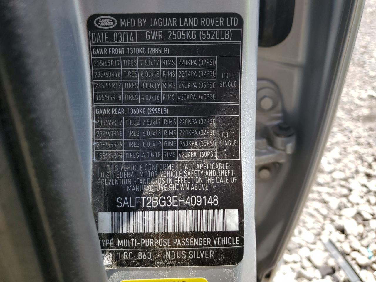 SALFT2BG3EH409148 2014 Land Rover Lr2 Hse Luxury