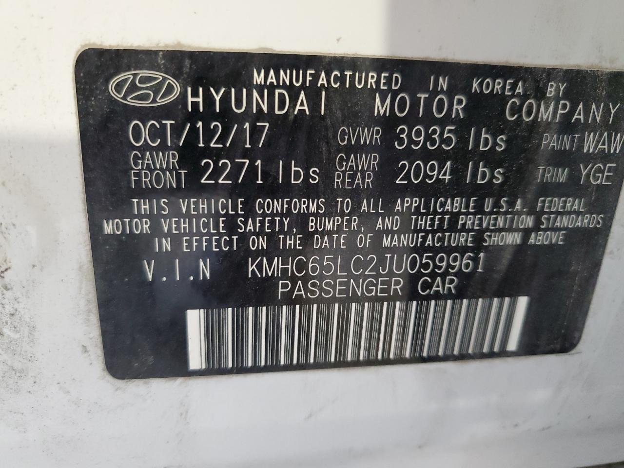 KMHC65LC2JU059961 2018 Hyundai Ioniq Blue