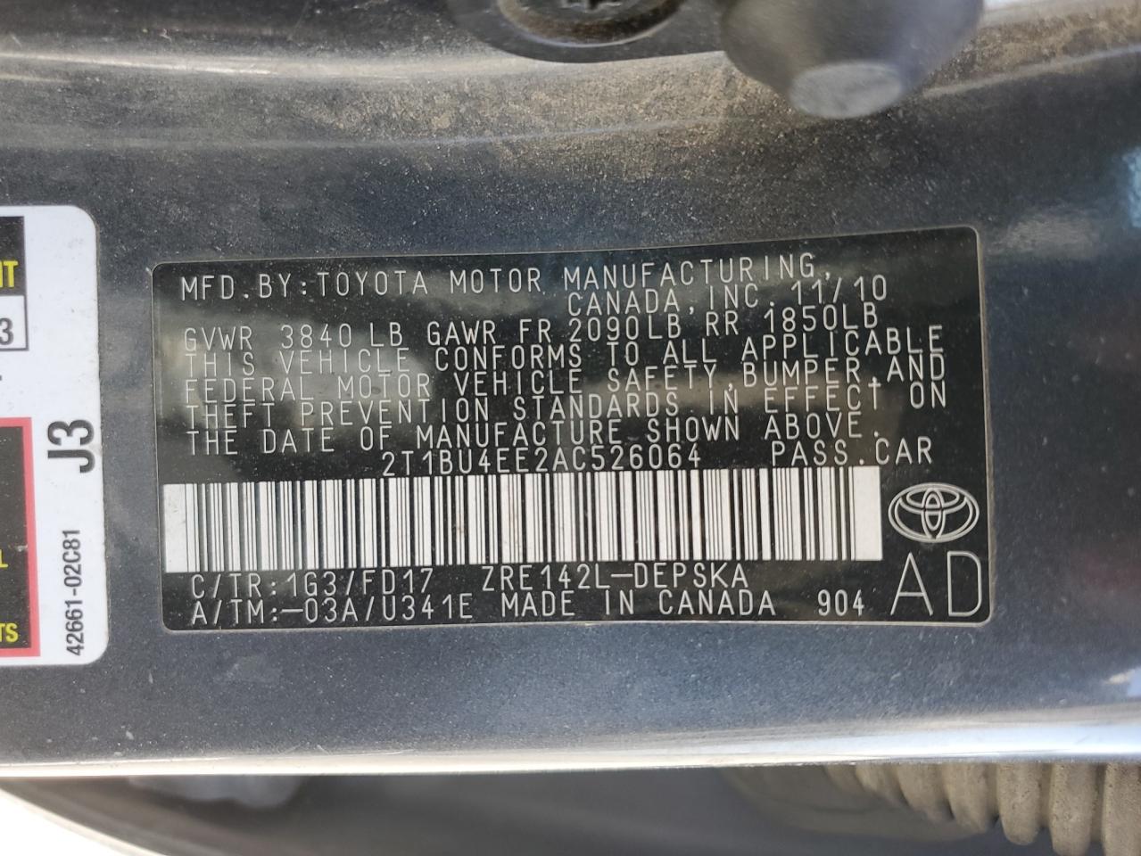 2T1BU4EE2AC526064 2010 Toyota Corolla Base