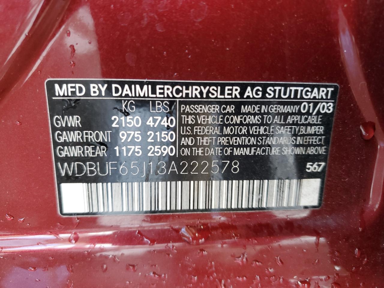 WDBUF65J13A222578 2003 Mercedes-Benz E 320