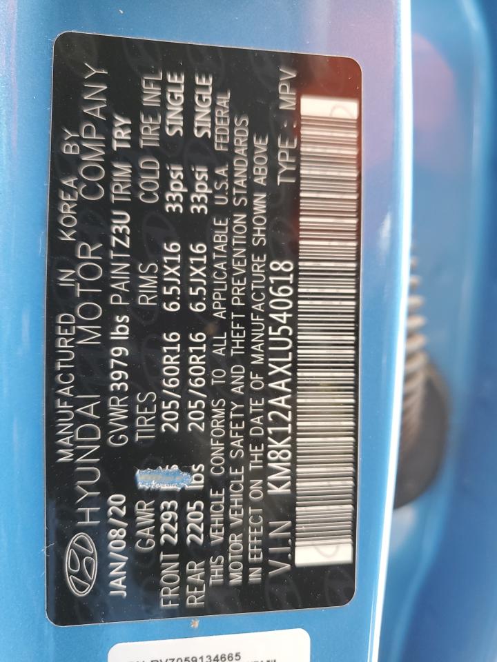 KM8K12AAXLU540618 2020 Hyundai Kona Se